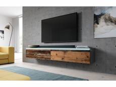 FURNIX meuble tv/ meuble tv suspendu Bargo 180 x 32 x 34 cm style contemporain anthracite mat/ vieux bois mat avec LED