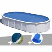 Gre Kit piscine acier blanc Gré Atlantis ovale 8,15 x 4,90 x 1,32 m + Bâche hiver + Bâche à bulles