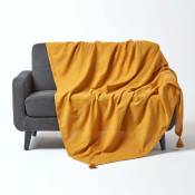 HOMESCAPES Jeté de lit ou de canapé - Rajput - Jaune moutarde - 150 x 200 cm - Jaune moutarde