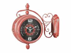 Horloge murale double face type horloge en fer fini rouge antique
