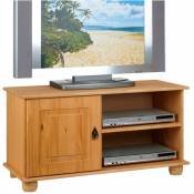 Idimex - Meuble tv belfort banc télé de 94 cm en bois avec 1 porte et 2 niches, en pin massif finition cirée - Brun