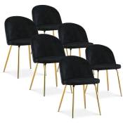 Intensedeco - Lot de 6 chaises Cecilia velours Noir pieds or - Noir