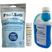 Kit de traitement piscine sans chlore 0,50 L + 25 bandelettes + Régénérateur 400 g - PooLSan