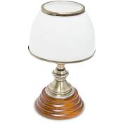 Lampe de table, style classique, abat-jour coupole, style Art nouveau, métal, bois, verre, marron/laiton/blanc - Relaxdays