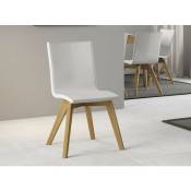 Les Tendances - Chaise moderne simili cuir blanc et pieds bois clair Julak