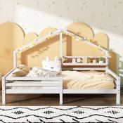 Lit cabane lit maison simple enfant 90 x 200 cm. étagère de rangement. sans tiroirs. forme cheminée. bois de pin. Blanc - Blanc