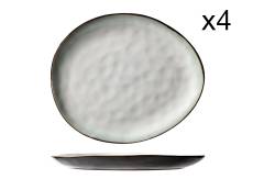 Lot de 4 Assiettes plates en Porcelaine, ovale, blanc, 27 X 23 cm