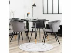 Lot de 4 chaises de salle à manger scandinave fauteuil assise embourrée en velours pieds en métal pour cuisine salon chambre bureau, gris