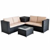 Melko - Polyrattan Lounge canapé d'angle 185x185CM Ensemble de sièges balcon salon de jardin avec boîte de support