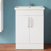 Meuble de salle de bain meuble lave-mains poser avec lavabo en résine et poudre de pierre meuble de rangement double porte et étagères