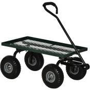 Outsunny - Chariot de transport jardin remorque à main charrette à bras 4 roues 94L x 48,5l x 100H cm charge max. 150 Kg métal vert - Vert