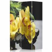 Paravent élégant avec imprimé floral – Décoration intérieure - 110 x 150 cm - 2 faces r° v° + rotation 360° - Jaune