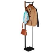Porte-manteau, métal & bois, moderne, 3 crochets & tringle à vêtements, hlp 173 x 30 x 25 cm, noir-marron - Relaxdays