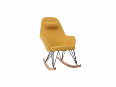 Rocking chair scandinave en tissu effet velours jaune moutarde, métal noir et bois clair jhene