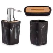 Set salle de bain plastique effet marbre noir et bambou