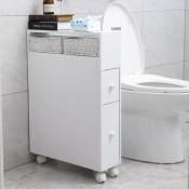 Sifree - Armoire pour salle de bain Colonne salle de bain mdf avec 2 tiroirs blanche Armoire de toilette avec roues meuble rangement