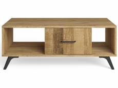 Table basse rectangulaire avec rangement en mélamine naturel avec pied en métal - longueur 100 x profondeur 60 x hauteur 38.8 cm