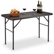 Table de jardin, effet bois, table pliable rectangulaire, en plastique, métallique, balcon HxlxP 74 x 120 x 60 - Relaxdays