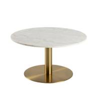 Table de repas ronde clara plateau marbre blanc piétement acier couleur laiton brossé 80 x 75 - blanc