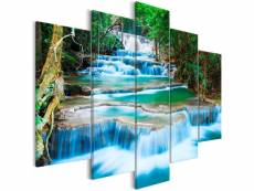 Tableau sur toile en 5 panneaux décoration murale image imprimée cadre en bois à suspendre chute d'eau à kanchanaburi (5 parties) large 225x100 cm 11_