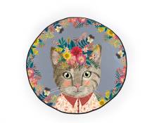 Tapis enfants circulaire en piqué à imprimé chat floral