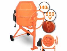 Timbertech® bétonnière électrique - capacité 140 l, 550 w, avec roues, en acier, orange et noir - bétonnière portable pour ciment, béton, mortier, plâ