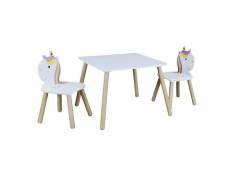 Unicorn - ensemble table et 2 chaises enfant motif