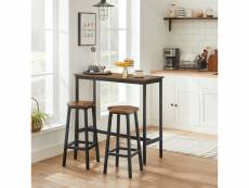 Vasagle ensemble de table et tabourets hauts, table de cuisine avec 2 chaises de bar, pour salle à manger, cadre en acier, style industriel, marron ru