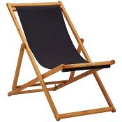 Vidaxl - Chaise pliable de plage Bois d'eucalyptus et tissu Noir
