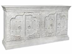 Buffet meuble de rangement en bois de manguier et métal coloris blanc vintage - longueur 190 x hauteur 100 x profondeur 43 cm