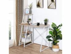 Bureau à étagères scandinave intégrées au style graphique metal blanc et bois clair 104*50*128cm