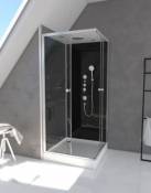 Cabine de douche hydromassante carrée noir et gris