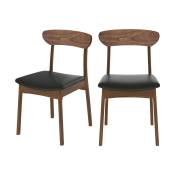 Chaise en cuir synthétique noir et bois foncé (lot