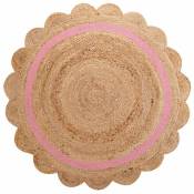 Douceur D'intérieur - Tapis rond pompons 90 cm jute polycoton Rosaly - Rose