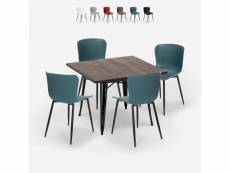 Ensemble table carrée 80x80cm et 4 chaises style industriel cuisine restaurant anvil dark