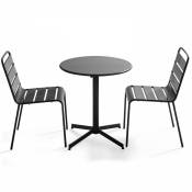 Ensemble table de jardin ronde et 2 chaises métal gris - Palavas - Gris Anthracite
