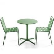 Ensemble table de jardin ronde et 2 chaises métal vert cactus - Palavas - Vert Cactus