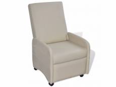 Fauteuil chaise siège lounge design club sofa salon pliable cuir synthétique crème helloshop26 1102065par3