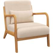 Fauteuil lounge - 3 coussins inclus - assise profonde - accoudoirs - structure bois hévéa - aspect velours beige - Beige