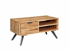 Finebuy table basse 95x45x45 cm table de salon en acacia rectangulaire en bois massif | table en bois avec espace de rangement | table basse avec tiro