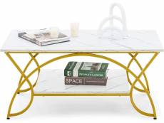Giantex table basse imprimée marbre à 2 niveaux 100 x 50 x 45 cm, table de salon avec structure métal, coussinets de pied réglables