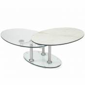 Inside75 - Table basse double céramique marble blanc à plateaux pivotants en verre - blanc