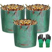 Jeffergarden (3PCS+1 paire de gants) Pack de 3 sacs à déchets de jardin, sacs de collecte de feuilles et de mauvaises herbes imperméables, 272L 72