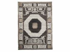 Kilim - tapis en laine fait main motifs ethniques taupe