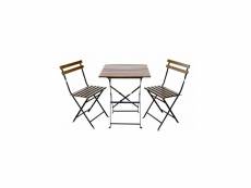 Kit mobilier de jardin table+ 2 chaises pilante kz garden bois et acier jardin terrasse