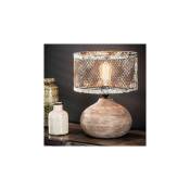 Lampe de table boule 31x40 cm en bois et cuivre - amp