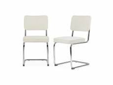 Lot de 2 chaises cantilever tissu bouclette texturée blanc cassé l46 x p54.5x h84.5cm