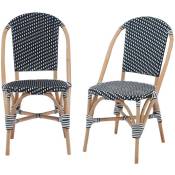 Lot de 2 chaises empilables bistrot en rotin et polyrotin noir et blanc. l 48 x p 58 x h 90cm - Noir