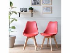 Lot de 2 chaises scandinaves nora rouge avec coussin