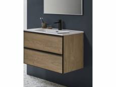 Meuble de salle de bain avec avec 2 tiroirs suspendus couleur chêne nordique avec plan moulé - longueur 100 x hauteur 50 x profondeur 46 cm